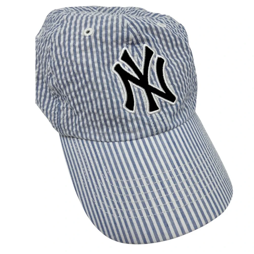 47 Brand New York Yankees Womens Seersucker Baseball Hat Blue White Striped NY